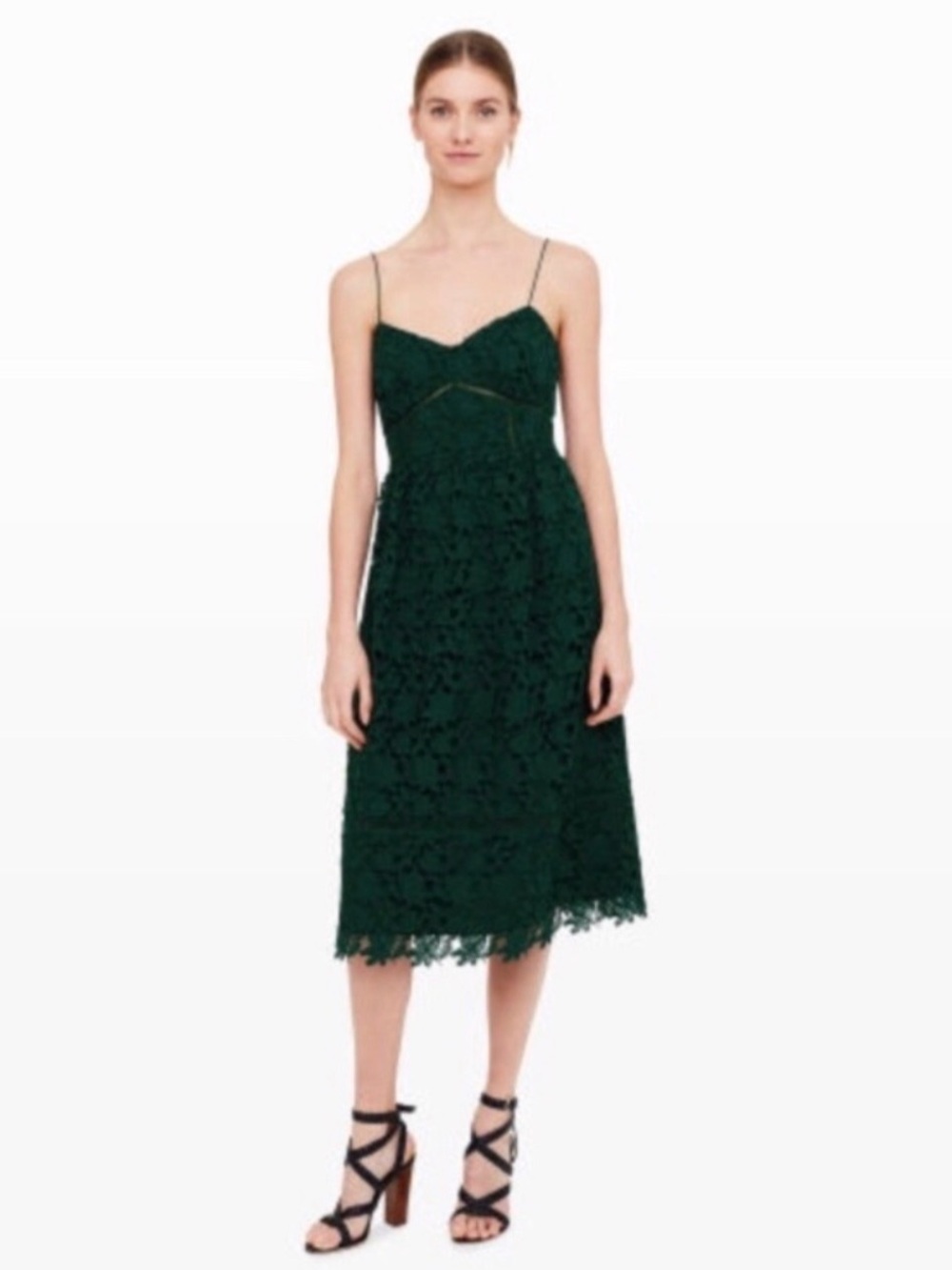 Club Monaco Emerald Green Lace Midi Dress with Spaghetti Straps Size 00
